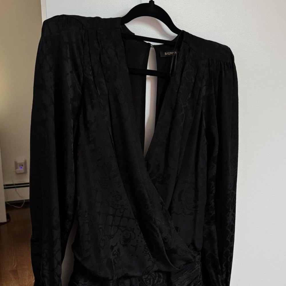 Balmain x H&M Jacquard Weave Silk Black Backless Dress - Picture 4 of 6